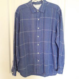 Tommy Bahama Relax Windowpane Check Long Sleeve Button Up Linen Blue Size L